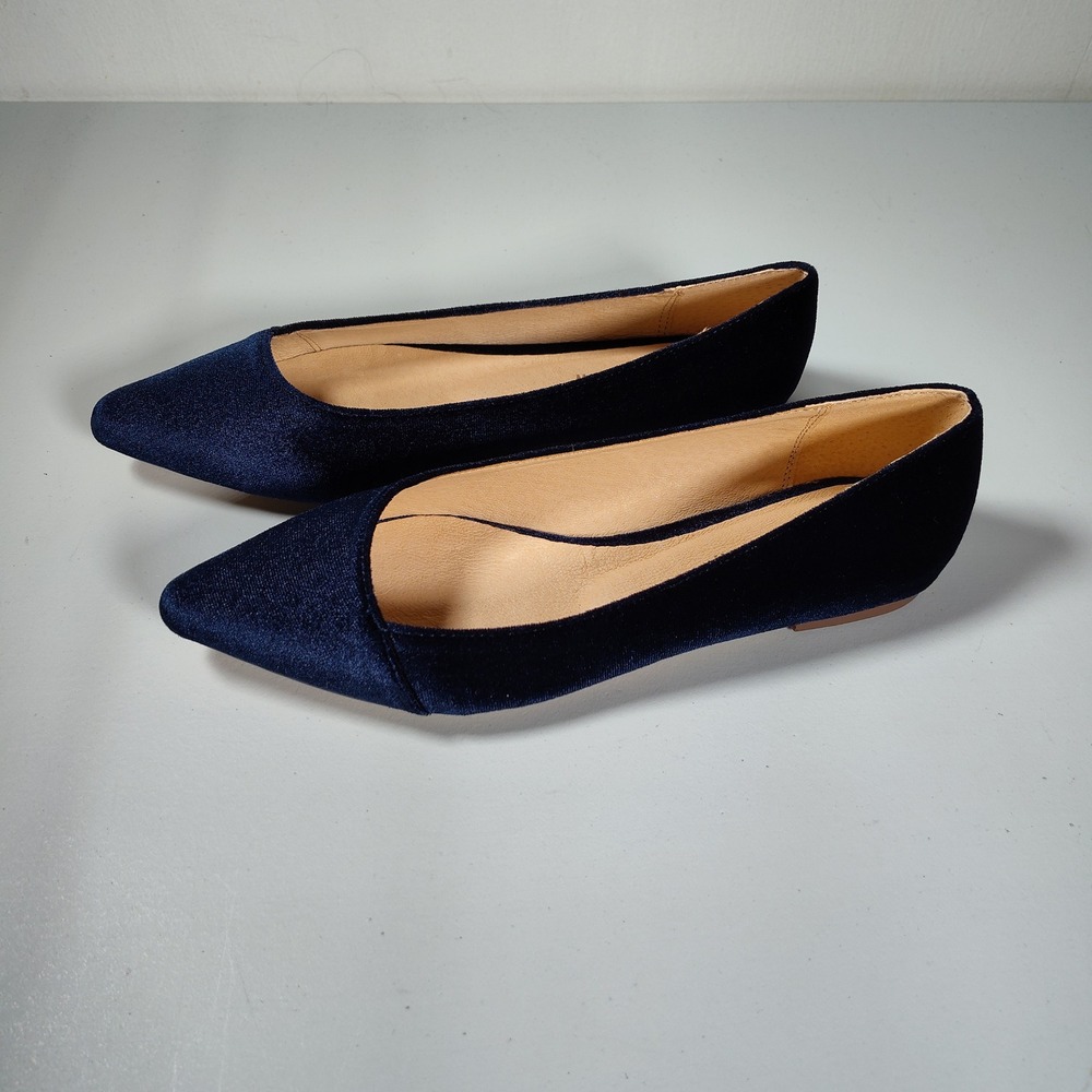 Chelsea Crew Womens Pammy Navy Blue Velvet Pointed Toe Ballet Flats Shoes sz 40